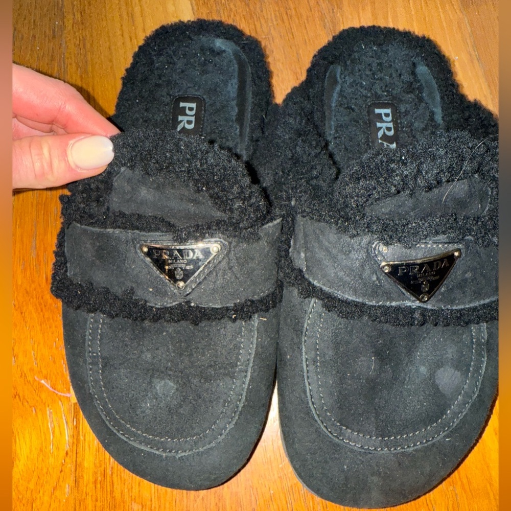 Prada Charcoal Suede mules